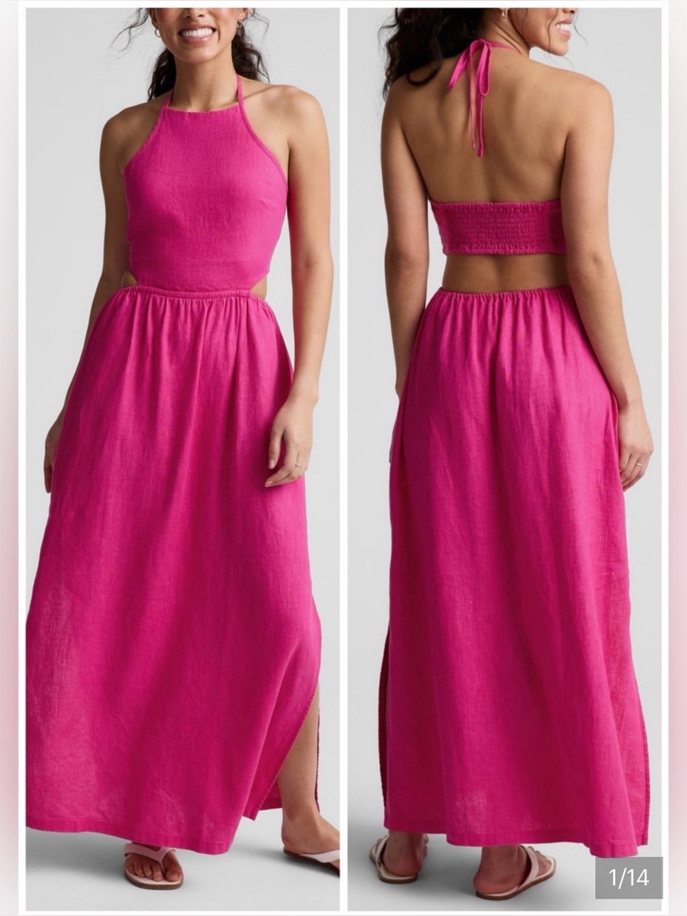 Beyond Yoga Bright Pink Halter Backless Maxi Dress XXS
